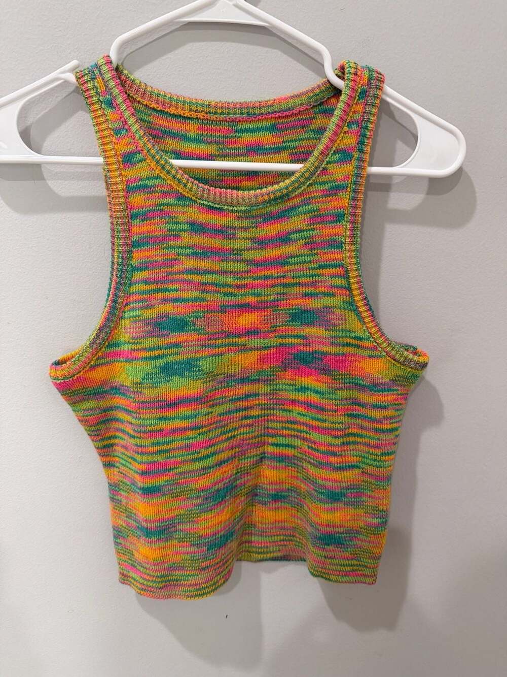 Women's Multicolor Space Dye Retro Pullover Crew Neck Crop Tank Top - size m